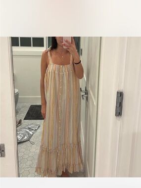 Sundays NWT Striped Tie-Shoulder Maxi Dress - Yellow Multi